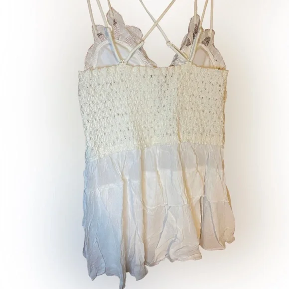 *Last One* Ivory Lace Crochet Cami Tiered Boho Tank Top, Strappy Back, S-M-L-XL - Picture 5 of 7